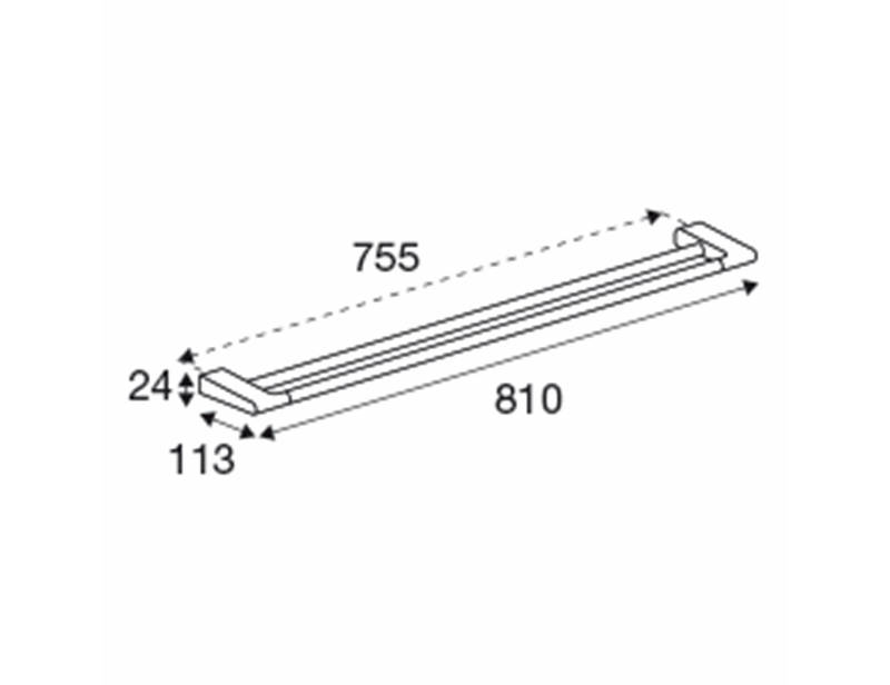Towel rail bar, double, 810 mm, brushed steel
