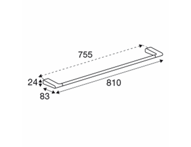 Towel rail bar, single, 810 mm, brushed steel